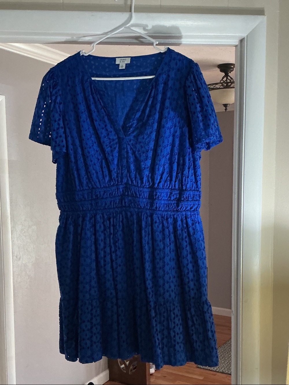 crown & ivy Royal Blue Eyelet V-Neck Dress